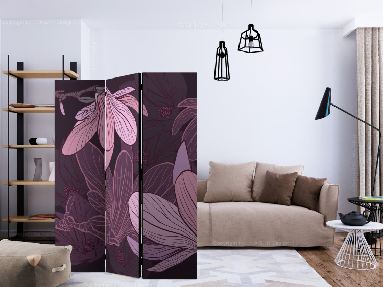 Folding Screen Dreamy Flowers (3-piece) - purple magnolias on a uniform background 132661 additionalImage 4