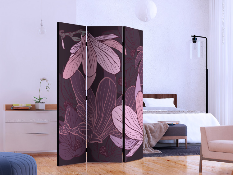 Folding Screen Dreamy Flowers (3-piece) - purple magnolias on a uniform background 132661 additionalImage 2