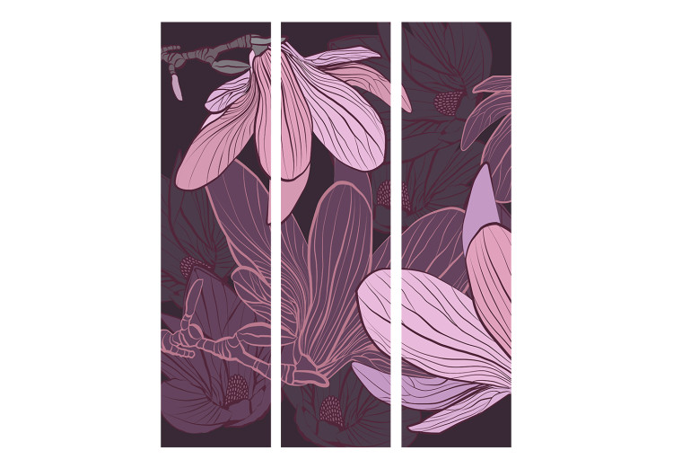 Folding Screen Dreamy Flowers (3-piece) - purple magnolias on a uniform background 132661 additionalImage 3