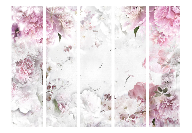 Room Separator Dancing Peonies II (5-piece) - romantic flowers and white background 132761 additionalImage 3
