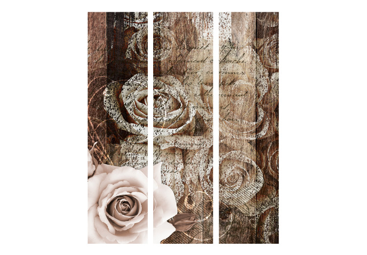 Room Separator Old Wood and Roses (3-piece) - composition with flowers on boards 132861 additionalImage 3