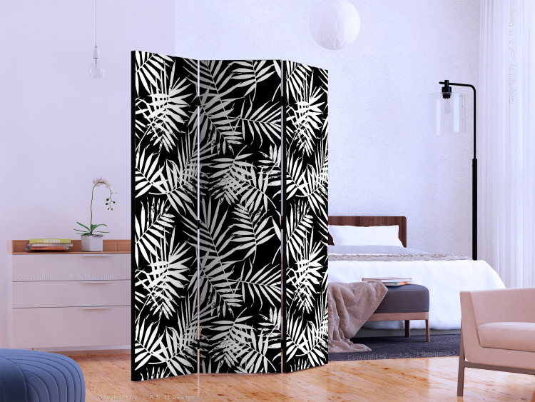 Room Separator Black and White Jungle (3-piece) - tropical background full of palm leaf 133161 additionalImage 2