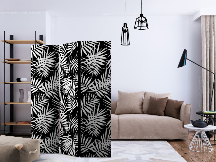Room Separator Black and White Jungle (3-piece) - tropical background full of palm leaf 133161 additionalImage 4