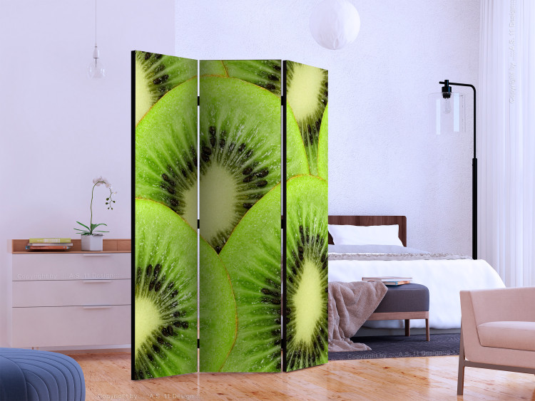 Folding Screen Kiwi Slices (3-piece) - tropical fruits in green color 133261 additionalImage 2