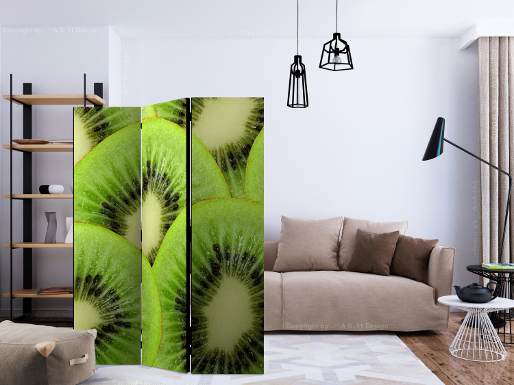 Folding Screen Kiwi Slices (3-piece) - tropical fruits in green color 133261 additionalImage 4