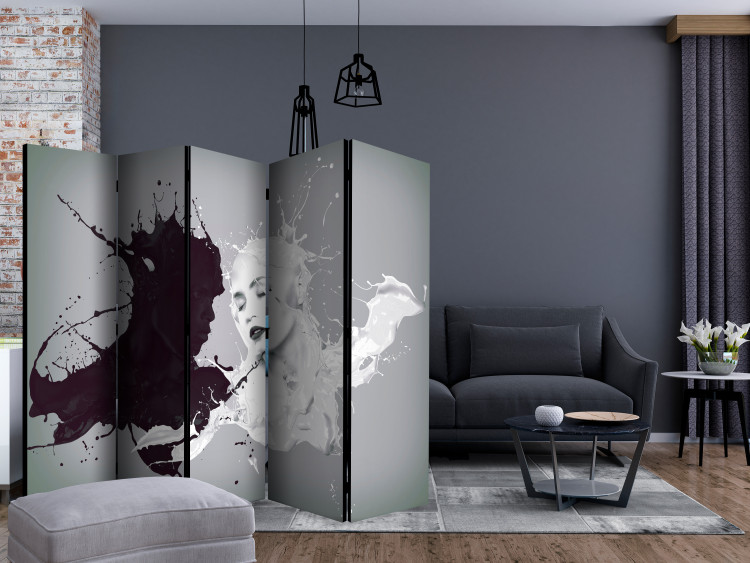 Room Divider Dissonance II (5-piece) - black and white paint texture abstraction 133361 additionalImage 4