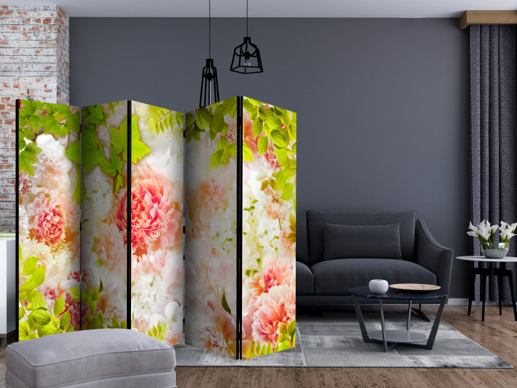Room Separator Bright Peonies II - romantic flowers and plants in a green garden 133761 additionalImage 4