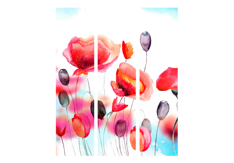 Room Separator Swayed by the Wind - colorful poppies in a watercolor motif on a white background 133861 additionalImage 3