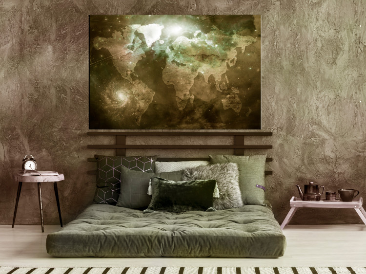 Canvas Gray Space - World Map in Sepia with Piercing Light 135161 additionalImage 3