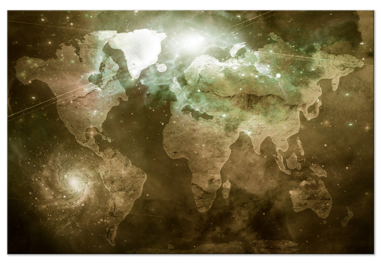 Canvas Gray Space - World Map in Sepia with Piercing Light 135161