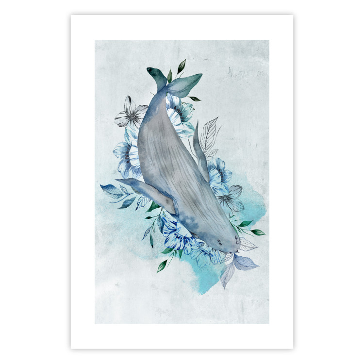Wall Poster Mrs. Whale - aquatic creature amidst plants on a white background 135361 additionalImage 9