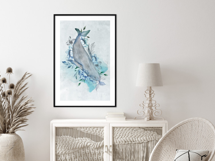 Wall Poster Mrs. Whale - aquatic creature amidst plants on a white background 135361 additionalImage 13