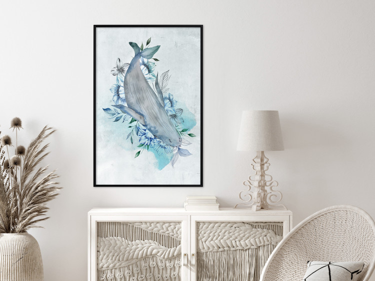 Wall Poster Mrs. Whale - aquatic creature amidst plants on a white background 135361 additionalImage 16