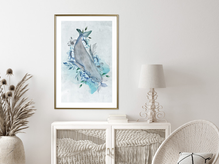 Wall Poster Mrs. Whale - aquatic creature amidst plants on a white background 135361 additionalImage 12