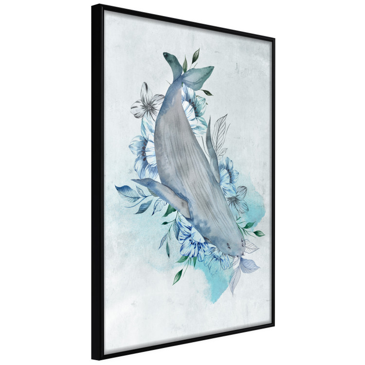 Wall Poster Mrs. Whale - aquatic creature amidst plants on a white background 135361 additionalImage 3