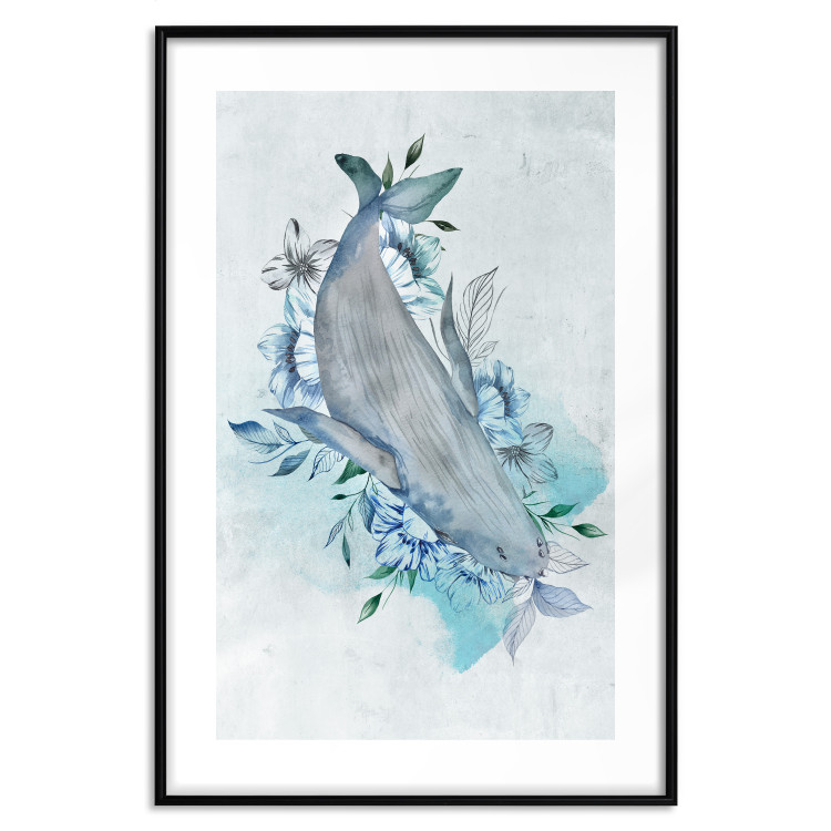 Wall Poster Mrs. Whale - aquatic creature amidst plants on a white background 135361 additionalImage 8