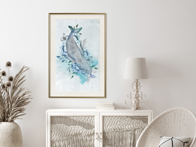 Wall Poster Mrs. Whale - aquatic creature amidst plants on a white background 135361 additionalImage 15