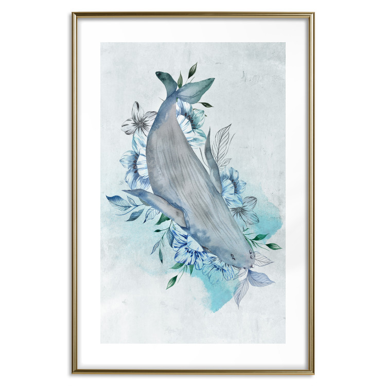 Wall Poster Mrs. Whale - aquatic creature amidst plants on a white background 135361 additionalImage 9
