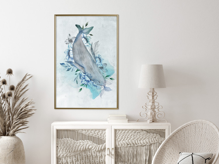 Wall Poster Mrs. Whale - aquatic creature amidst plants on a white background 135361 additionalImage 19