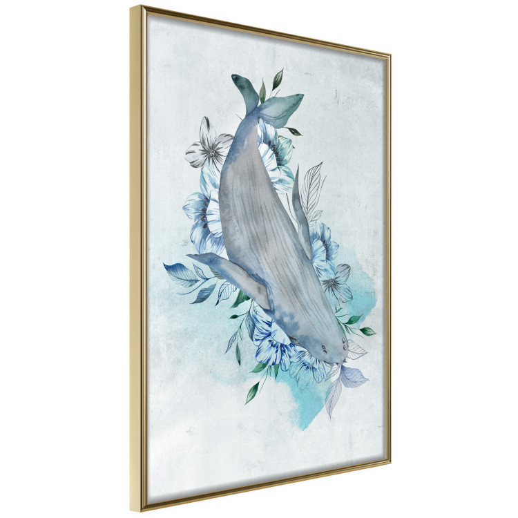 Wall Poster Mrs. Whale - aquatic creature amidst plants on a white background 135361 additionalImage 2