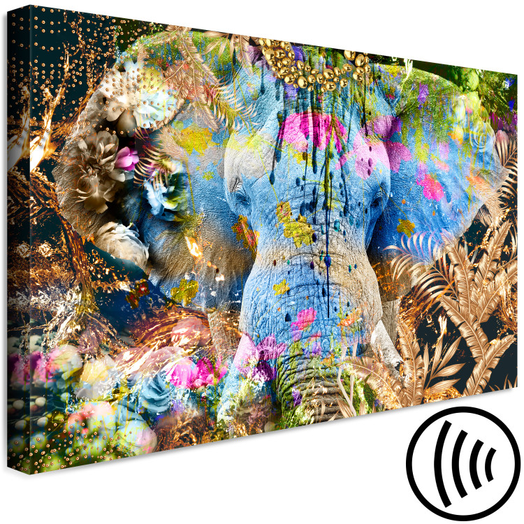 Canvas Art Print Sultan (1-piece) Wide - abstract colorful elephant with flowers 135461 additionalImage 6