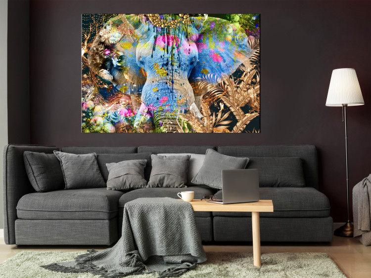 Canvas Art Print Sultan (1-piece) Wide - abstract colorful elephant with flowers 135461 additionalImage 3