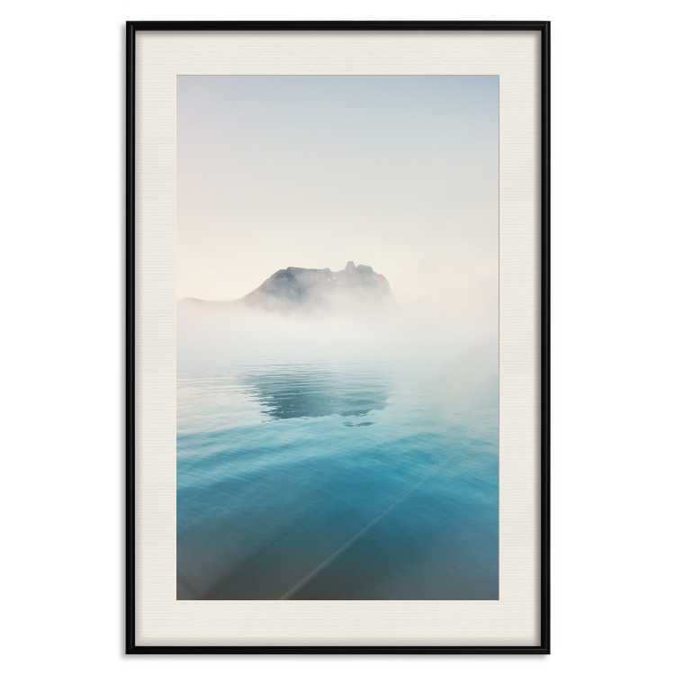 Poster Misty Cove - composition of blue water and light mist against rocks 138761 additionalImage 26