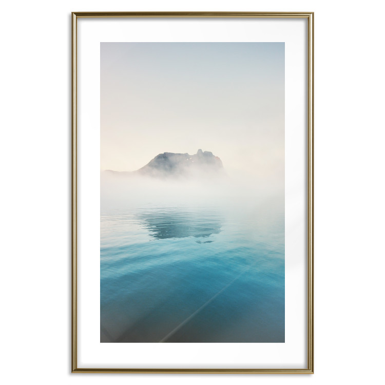 Poster Misty Cove - composition of blue water and light mist against rocks 138761 additionalImage 27