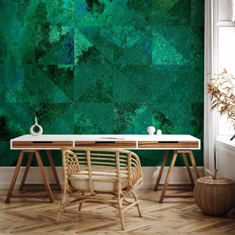Wall Mural Emerald abstraction - background with composition of triangles and glow effect 143561 additionalImage 4