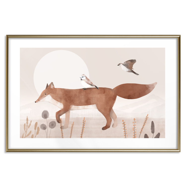 Wall Poster Wandering Fox and Birds - Forest Animals Heading Towards the Sun 144761 additionalImage 24