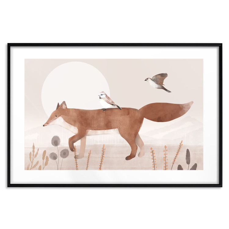 Wall Poster Wandering Fox and Birds - Forest Animals Heading Towards the Sun 144761 additionalImage 25