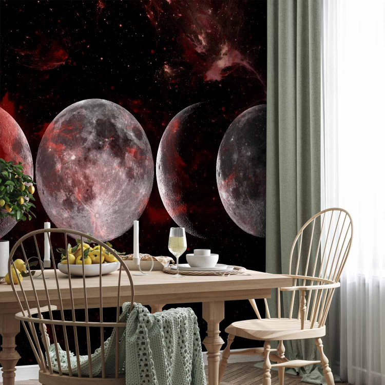 Photo Wallpaper Silver Globes - The Phases of the Moon Against the Background of Stars and the Red Cosmos 145261 additionalImage 4
