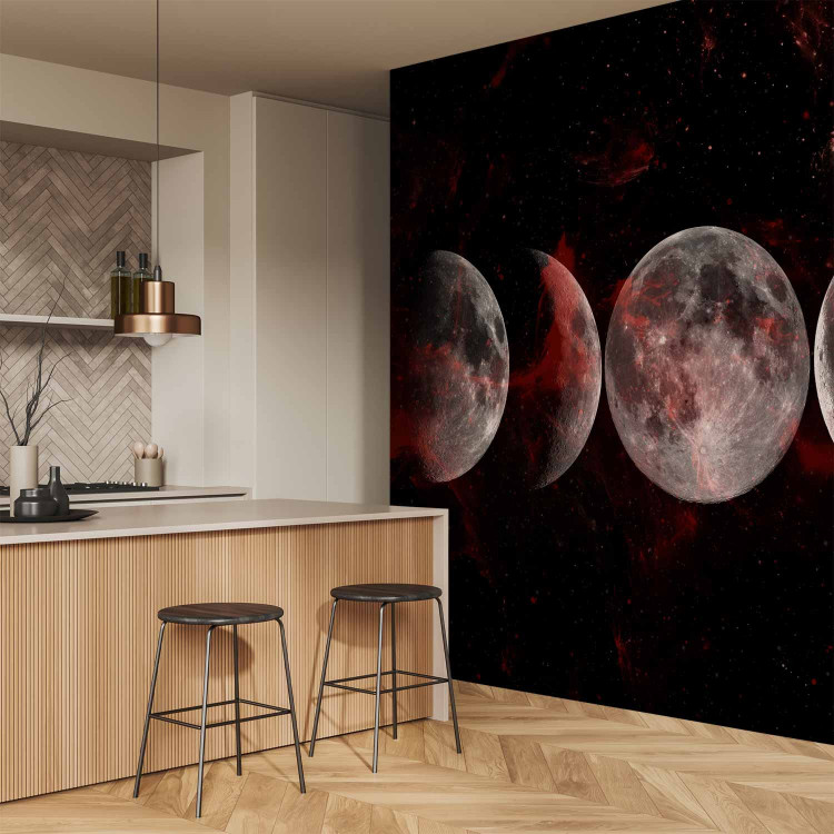 Photo Wallpaper Silver Globes - The Phases of the Moon Against the Background of Stars and the Red Cosmos 145261 additionalImage 7