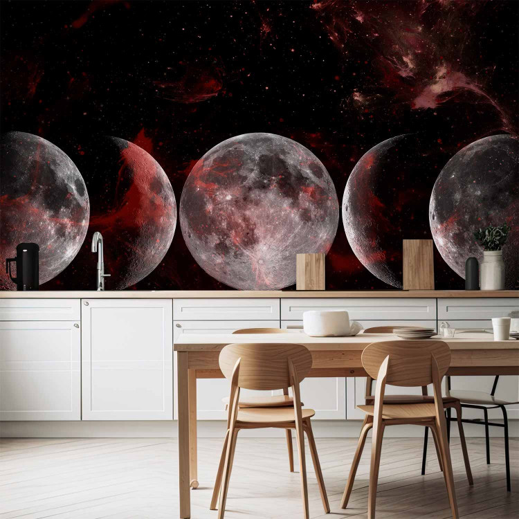 Photo Wallpaper Silver Globes - The Phases of the Moon Against the Background of Stars and the Red Cosmos 145261 additionalImage 6