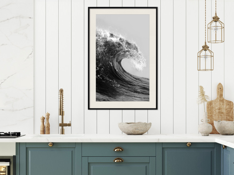 Poster Black and White Wave - Photo of Foaming Sea Water 145361 additionalImage 17