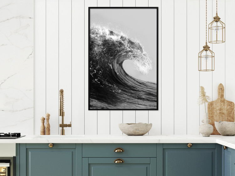 Poster Black and White Wave - Photo of Foaming Sea Water 145361 additionalImage 12