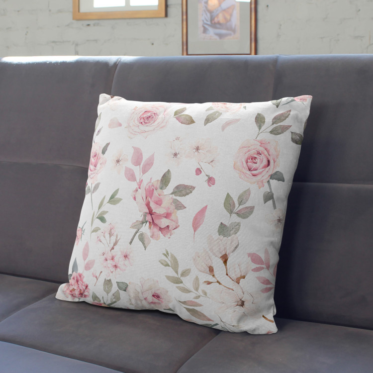 Decorative Microfiber Pillow Pink spring - a vintage-style rose and magnolia on white background cushions 146861 additionalImage 6