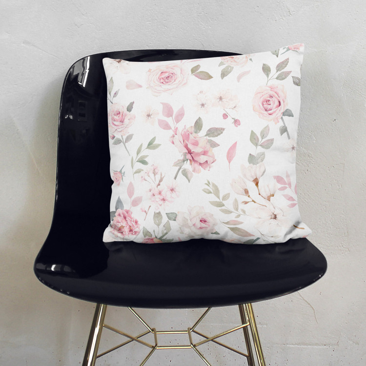 Decorative Microfiber Pillow Pink spring - a vintage-style rose and magnolia on white background cushions 146861 additionalImage 5