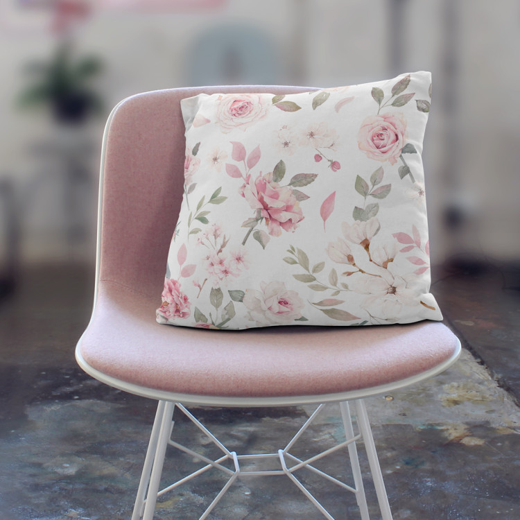 Decorative Microfiber Pillow Pink spring - a vintage-style rose and magnolia on white background cushions 146861 additionalImage 2