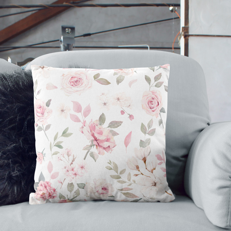 Decorative Microfiber Pillow Pink spring - a vintage-style rose and magnolia on white background cushions 146861 additionalImage 3