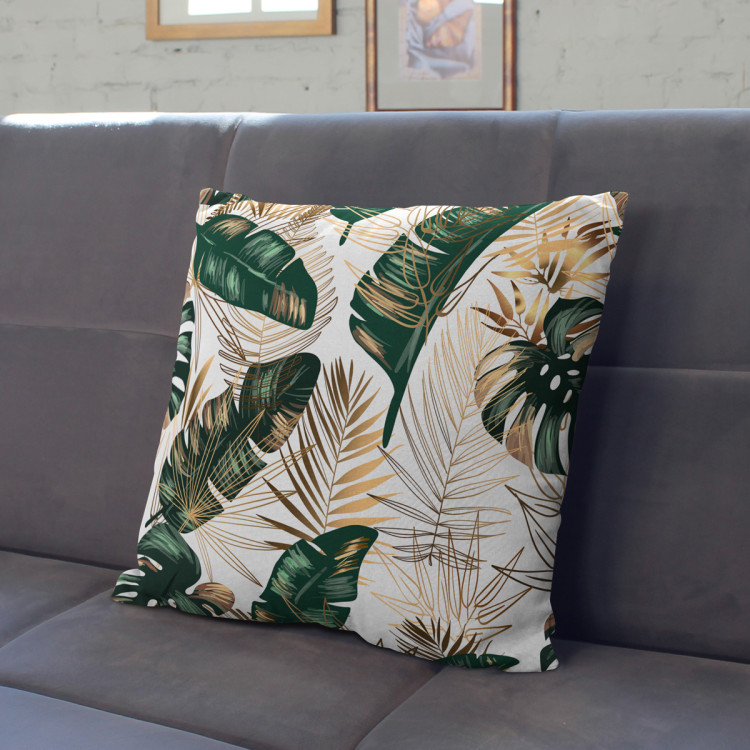 Decorative Microfiber Pillow Elegance of leaves - composition in shades of green and gold cushions 146961 additionalImage 5