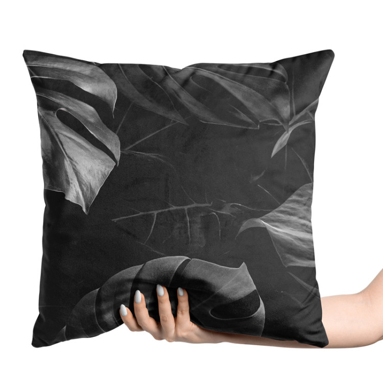 Decorative Velor Pillow Nocturnal monstera - a composition with rich detail of egoztic plants 147061 additionalImage 2