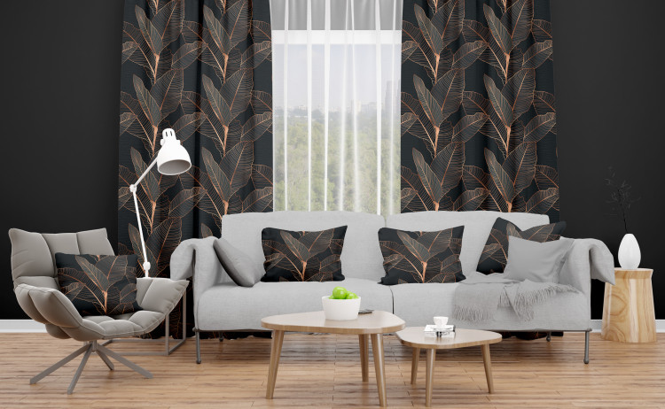Decorative Curtain Chocolate ficus - a botanical glamour composition in shades of brown 147161 additionalImage 6