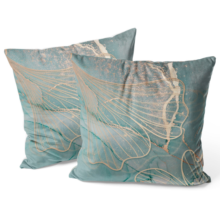 Decorative Velor Pillow Ginkgo Leaves - Composition With a Sketch of Plants on a Marble Background 151361 additionalImage 2