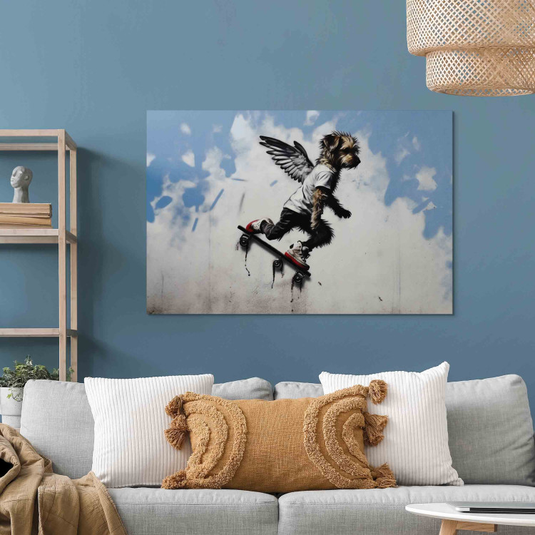Canvas Print Dog on Skateboard - Graffiti Depicting the Animal in Banksy Style 151761 additionalImage 9