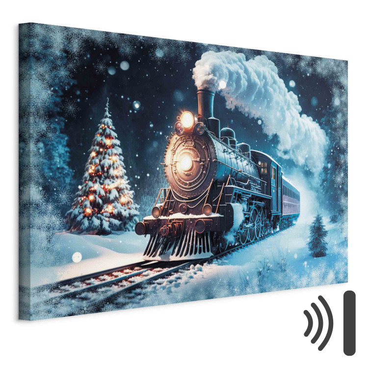 Canvas Christmas Train - Steam Locomotive Driving Through a Snowy Forest at Night 151861 additionalImage 8