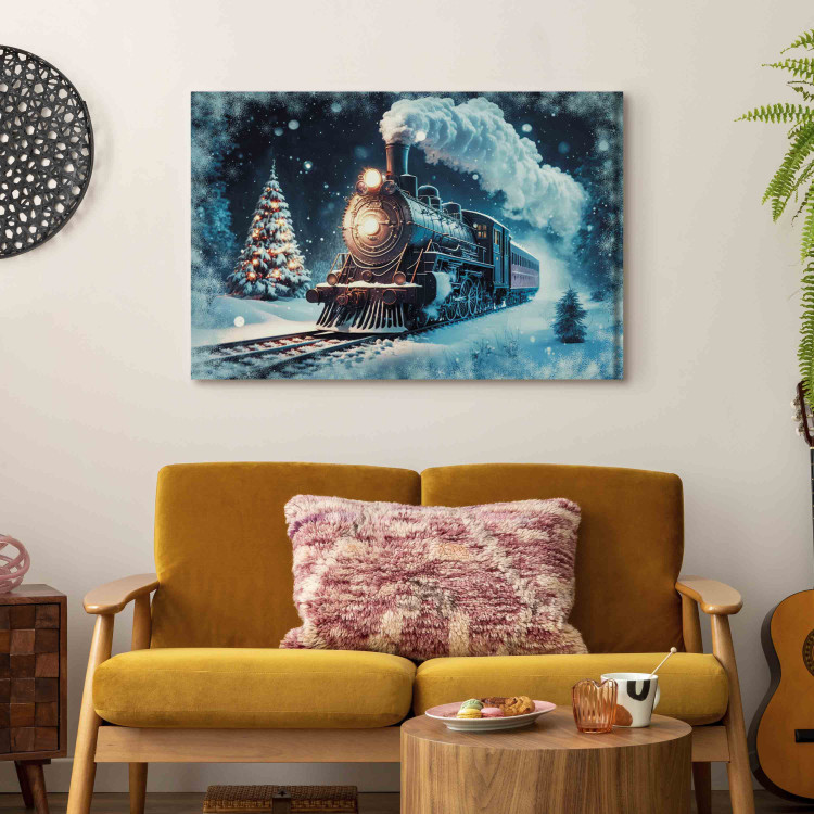 Canvas Christmas Train - Steam Locomotive Driving Through a Snowy Forest at Night 151861 additionalImage 5