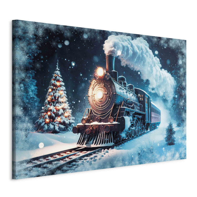 Canvas Christmas Train - Steam Locomotive Driving Through a Snowy Forest at Night 151861 additionalImage 2