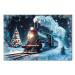 Canvas Christmas Train - Steam Locomotive Driving Through a Snowy Forest at Night 151861