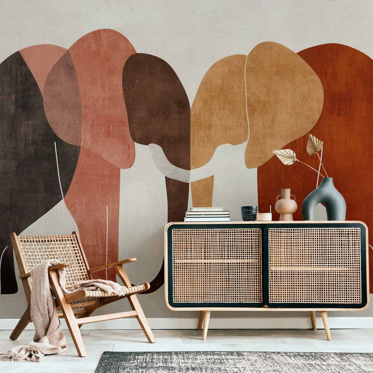 Wall Mural Geometric Elephants - Composition in Terracotta-Inspired Colors 159461